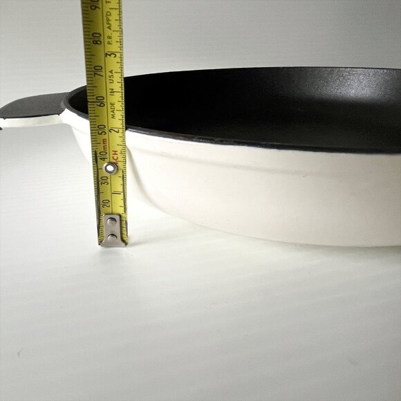 Vintage Enamel Cast Iron Fry Pan Skillet 11" White Wooden Handle - Picture 5 of 5
